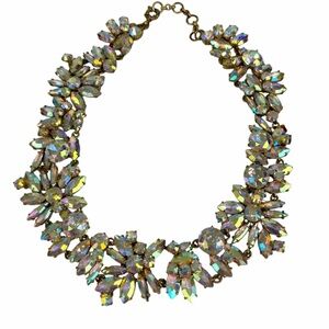 J.Crew Crystal Cluster Iridescent Multi Gold Plated Brass Statement Necklace